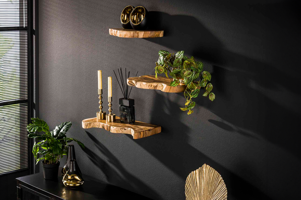 KAWOLA Wandregal KURA 3-tlg. Teakholz massiv natur