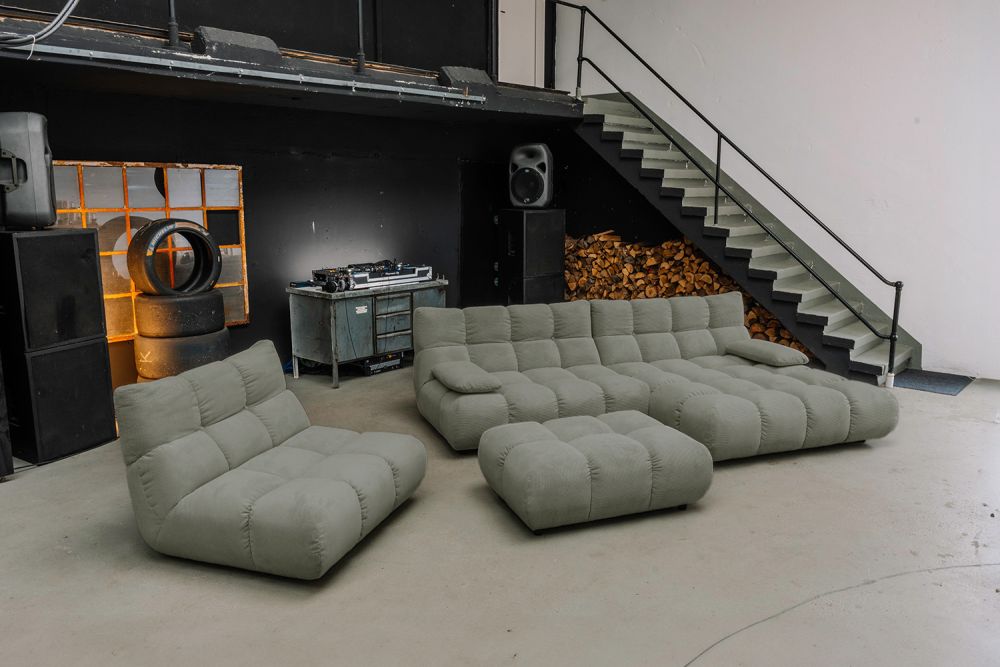 KAWOLA Sitzgruppe VIVIEN Ecksofa Drehsessel Hockerbank Feincord olivgrün