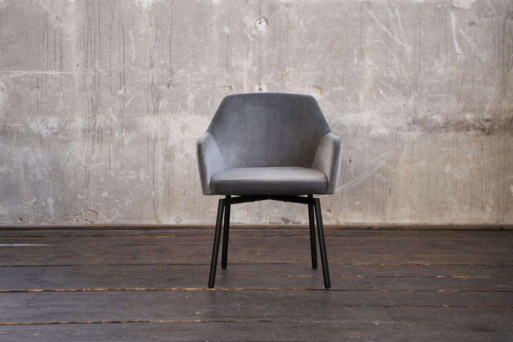 B-Ware KAWOLA Stuhl LOUI Esszimmerstuhl velvet grau Füße matt-schwarz