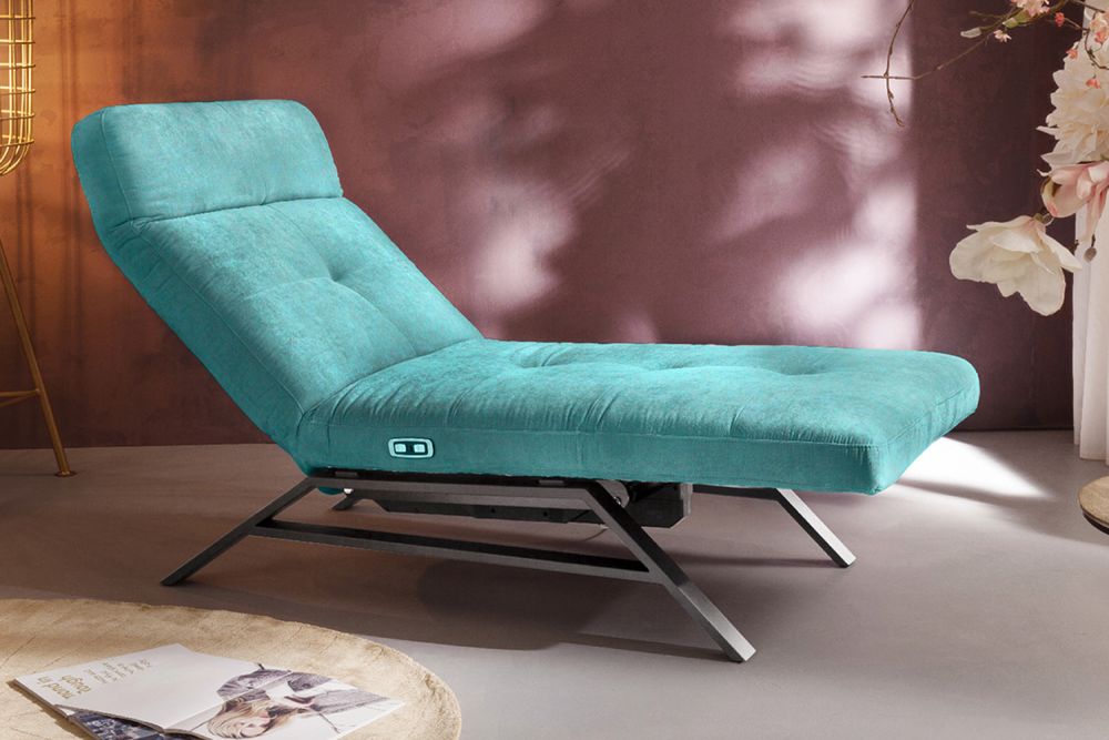 B-Ware KAWOLA Liege AMERIVA Sessel Relaxliege Velvet smaragd Fuß chrome
