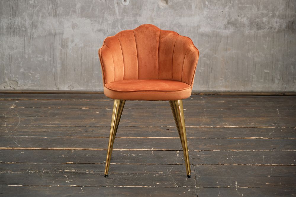 B-Ware KAWOLA Stuhl SALLY Esszimmerstuhl Velvet orange Fuß gold