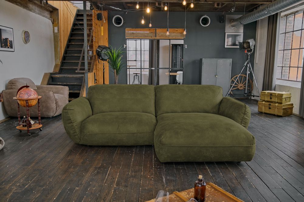 B-Ware KAWOLA Sofa DAVITO Ecksofa Lederimitat im Vintagelook olivgrün Recamiere rechts