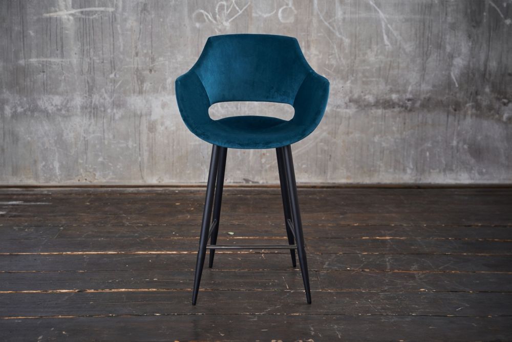 B-Ware KAWOLA Barhocker ZAJA Barstuhl Sitzhöhe 76 cm Velvet petrol