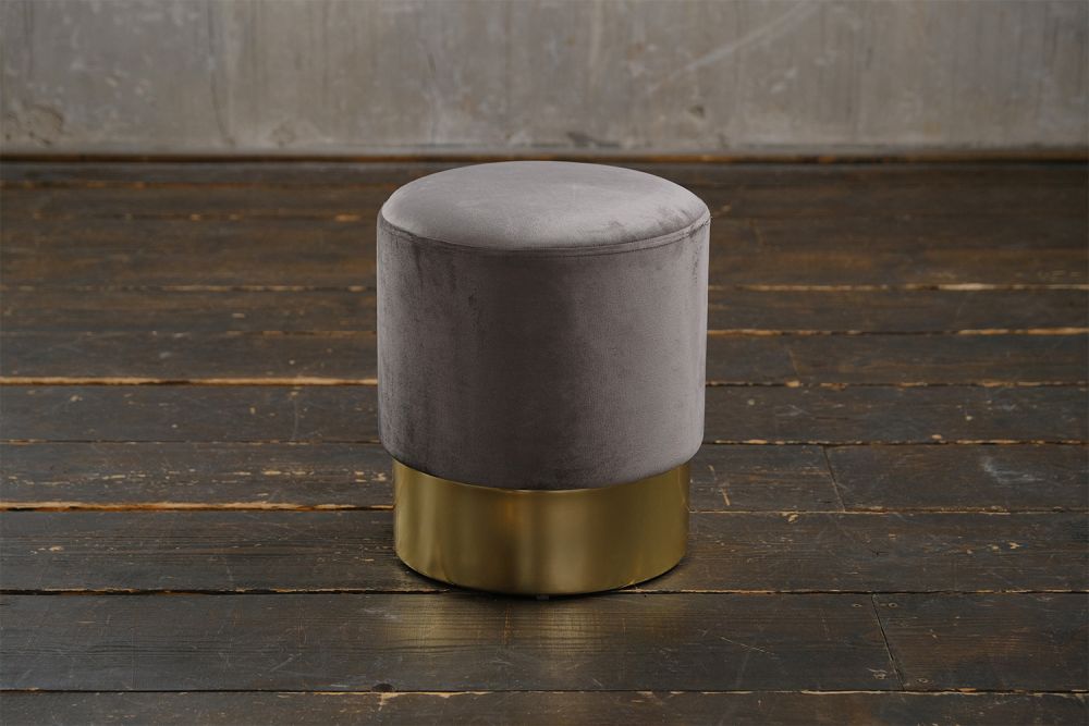 B-Ware KAWOLA Hocker LIZA Polsterhocker Pouf Velvet grau Fuß gold
