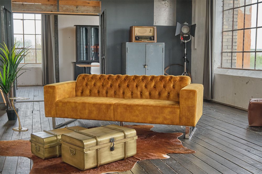 B-Ware KAWOLA Sofa NILO 3-Sitzer Velvet Vintage gold