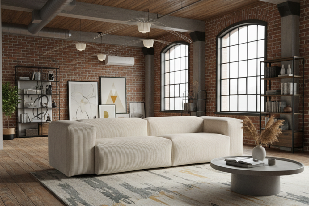 KAWOLA Sofa CELESTE 4-Sitzer Cord cremeweiß