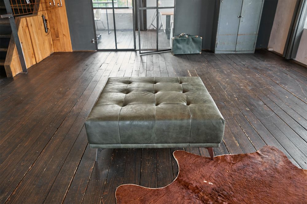 B-Ware KAWOLA Hocker WIOLO Leder moosgrün