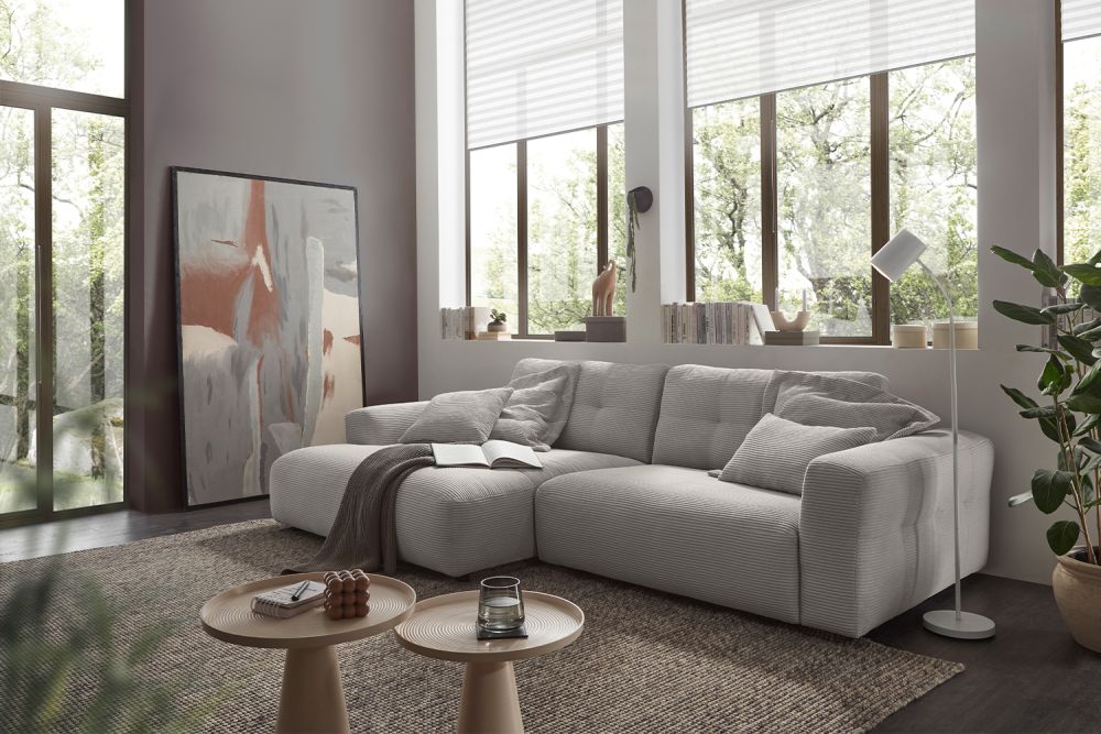 KAWOLA Sofa MIKA Ecksofa Cord hellgrau