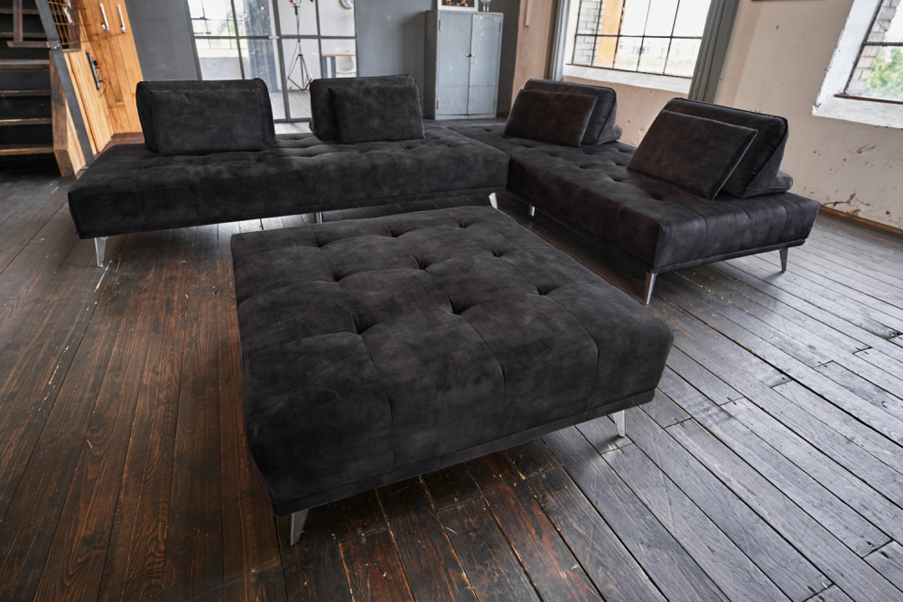 KAWOLA Sofa WIOLO Ecksofa velvet mit Hocker anthrazit